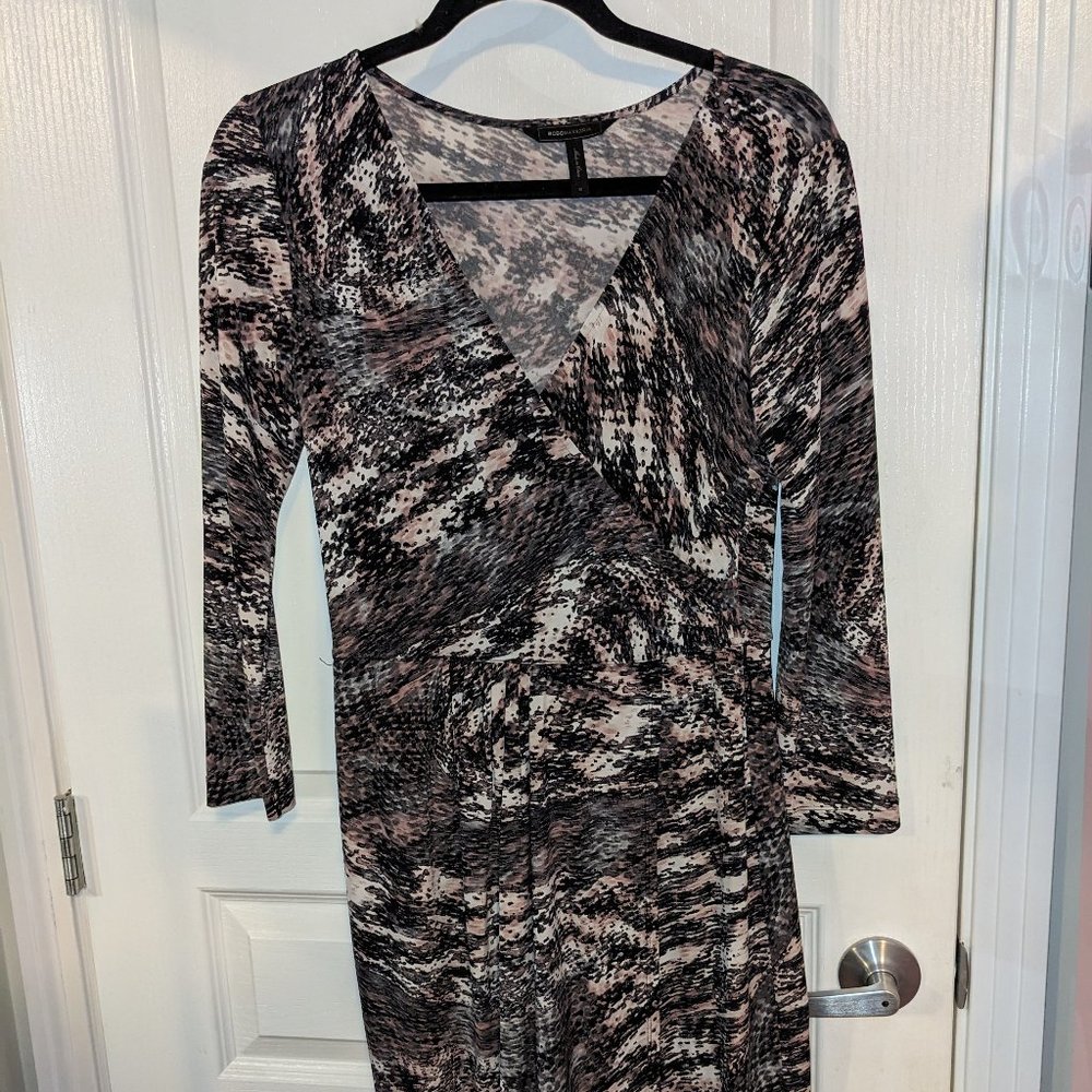 Dusty Rose Abstract Print Faux Wrap Dress